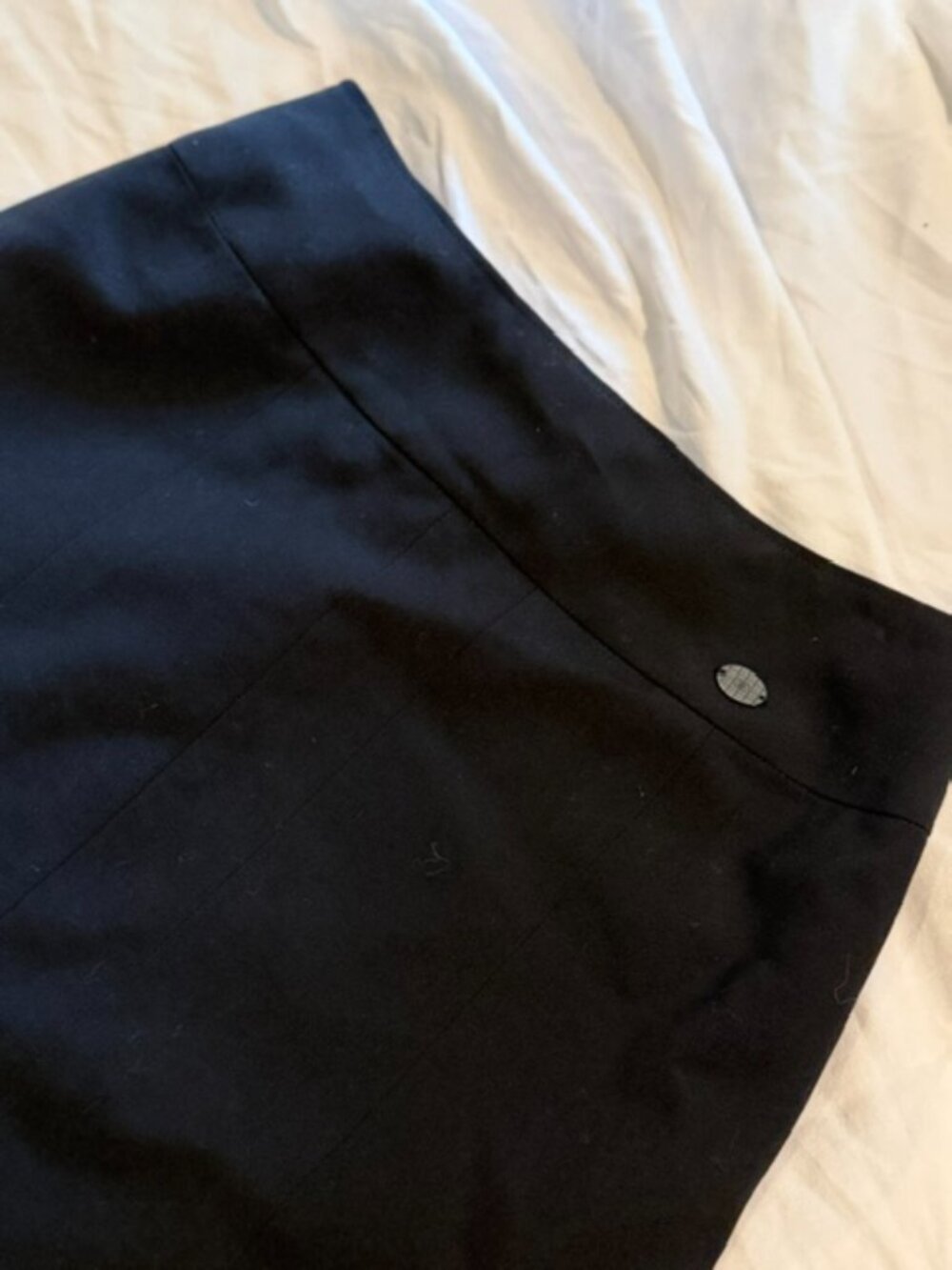 Chanel Vintage 2001 Black Pencil Skirt with Logo Plaque, Size 34